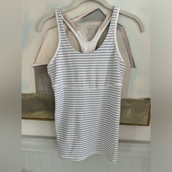 LULULEMON Crossback Tank Classic Stripe White Silver Fox / White size 8 - Picture 4 of 10